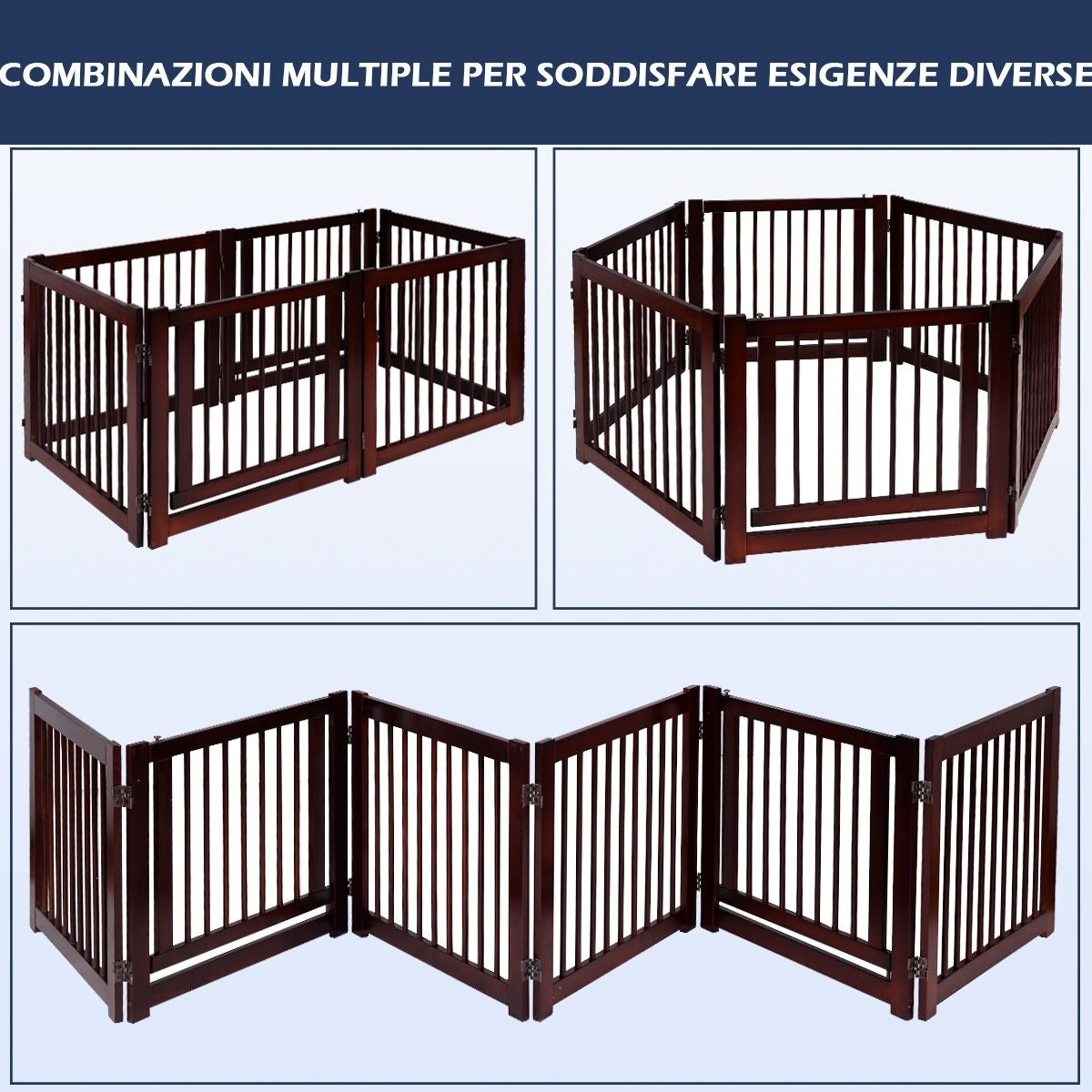 Cancello per Cani Pieghevole 3 Pezzi Cancelletto Di Sicurezza per Animali Domestici 206X61X1,8Cm