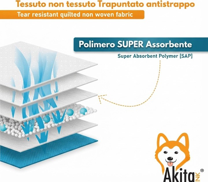 120 Tappetini Igienici per Cani 60x60cm, Alta Assorbenza e Controllo Odori, Akita Inu