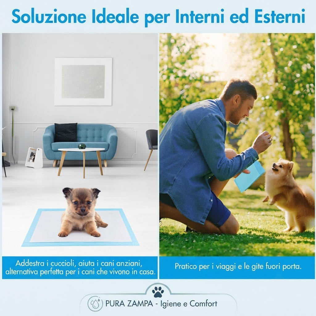 100 Tappetini/Traversine Igienici per Cani 33x45 cm, Assorbenti a 5 Strati Pura Zampa