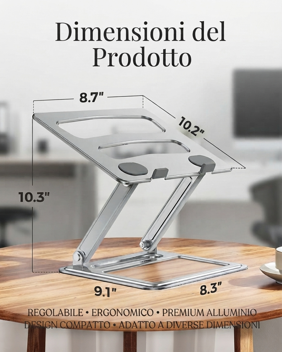 Supporto Laptop Ergonomico in Alluminio,Regolabile, Pieghevole e Stabile