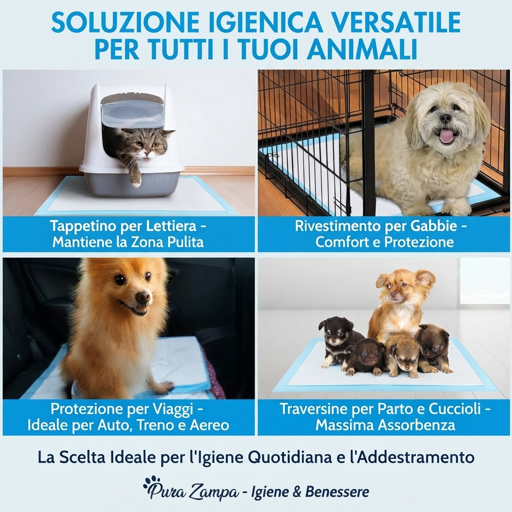 100 Tappetini/Traversine Igienici per Cani 33x45 cm, Assorbenti a 5 Strati Pura Zampa
