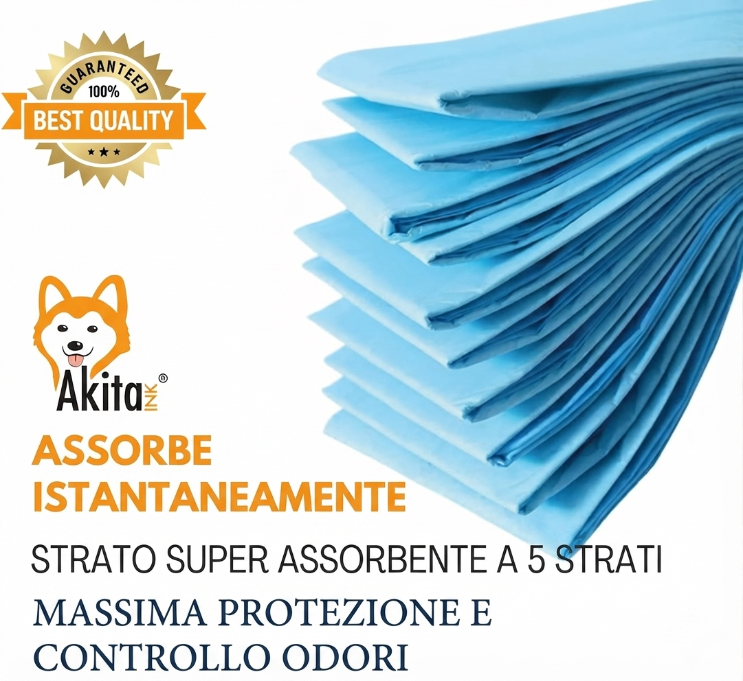 120 Tappetini Igienici per Cani 60x60cm, Alta Assorbenza e Controllo Odori, Akita Inu