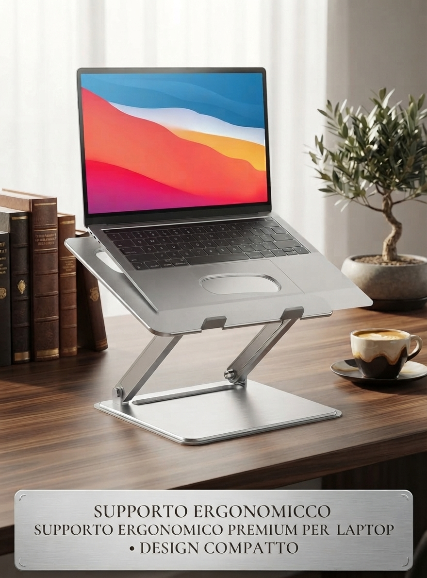 Supporto Laptop Ergonomico in Alluminio,Regolabile, Pieghevole e Stabile