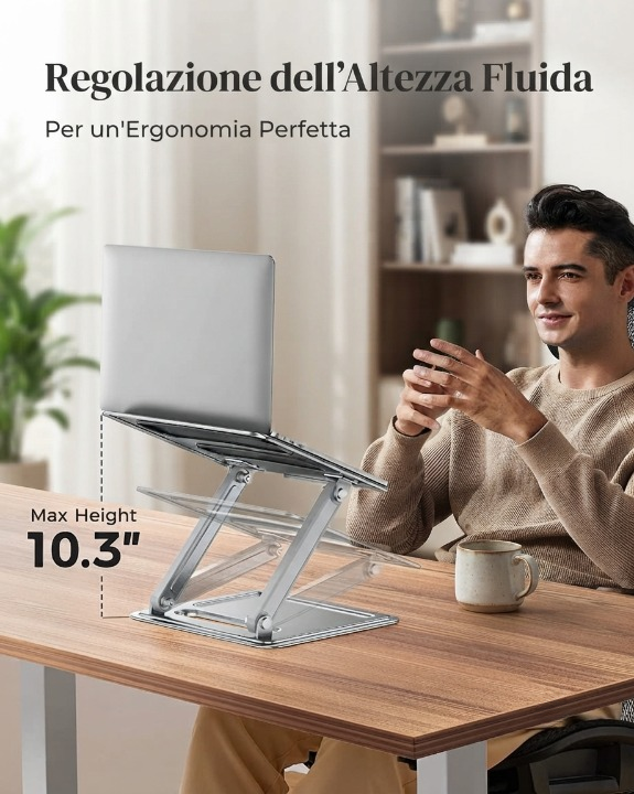 Supporto Laptop Ergonomico in Alluminio,Regolabile, Pieghevole e Stabile