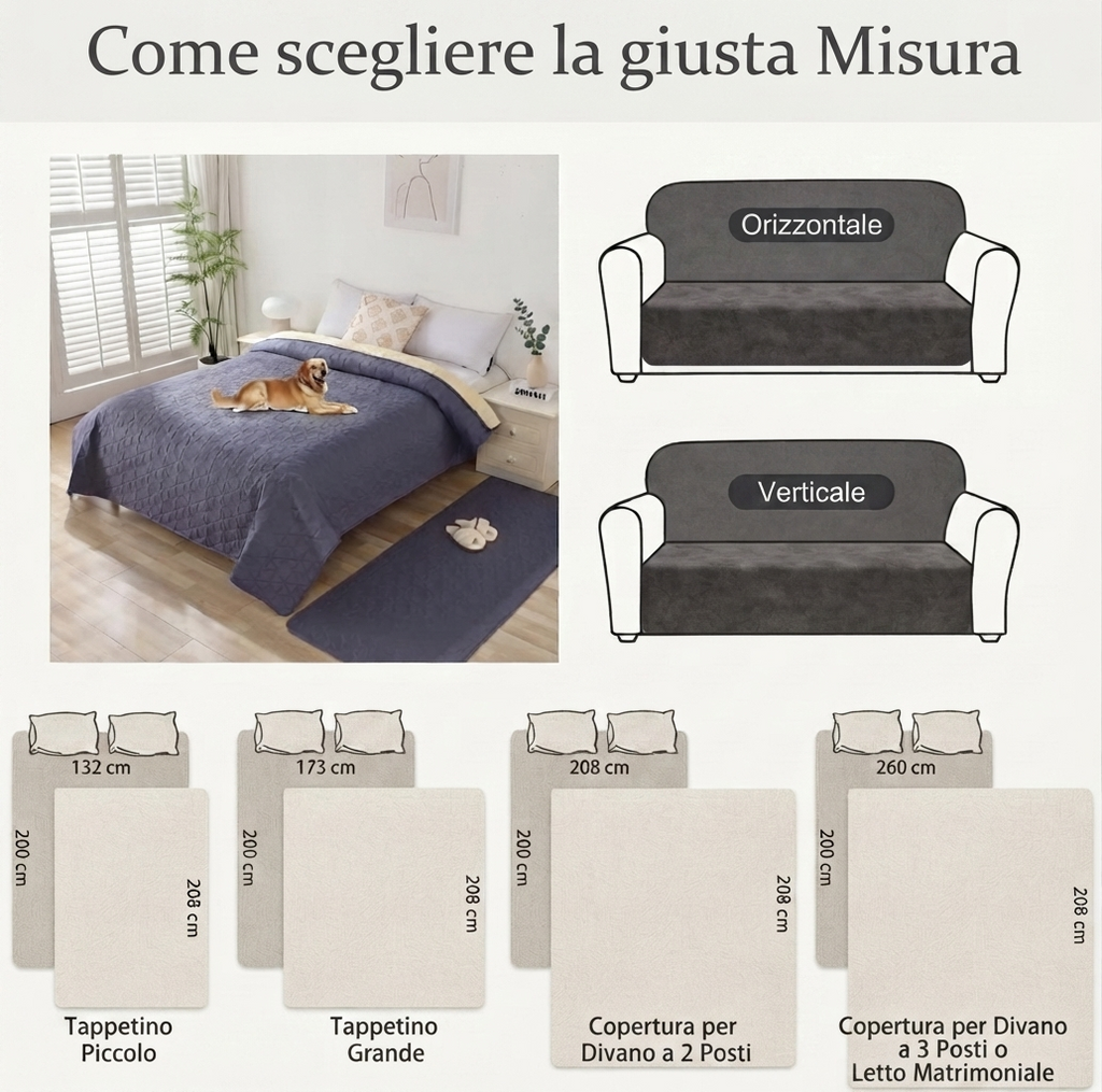 Copridivano per Cani Impermeabile, Coperta Impermeabile per Cani, Protezione per Mobili per Bambini, Bambini, Cane, Gatto, Fondo Antiscivolo (Grigio, 132-208Cm(1 Pack))