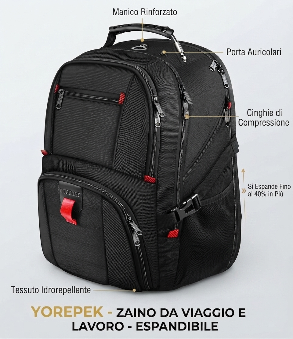 Zaino da Viaggio e Lavoro, Porta PC 17 Pollici YOREPEK