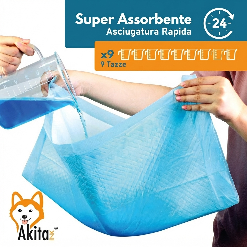 120 Tappetini Igienici per Cani 60x60cm, Alta Assorbenza e Controllo Odori, Akita Inu