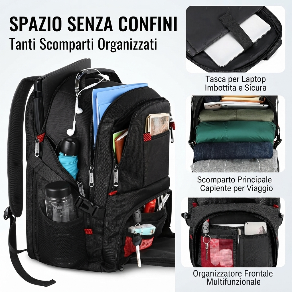 Zaino da Viaggio e Lavoro, Porta PC 17 Pollici YOREPEK