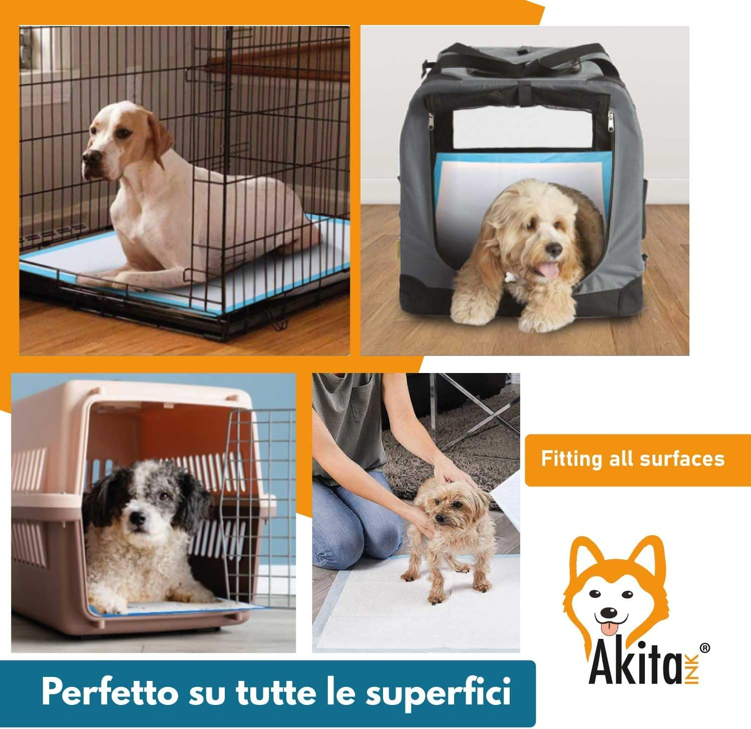 120 Tappetini Igienici per Cani 60x60cm, Alta Assorbenza e Controllo Odori, Akita Inu